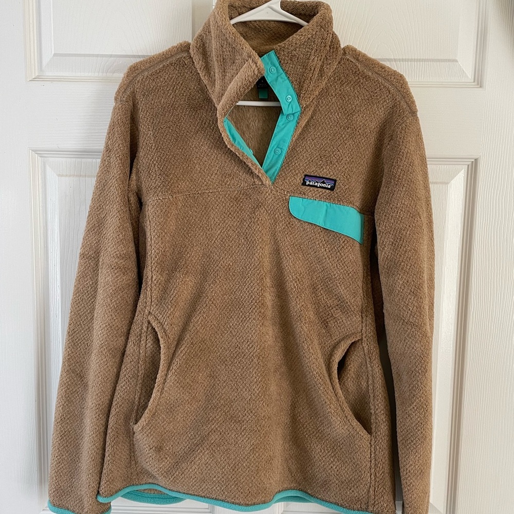 Patagonia Brown Fleece Pullover with Teal Accents